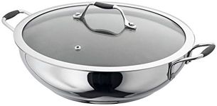 Stellar James Martin JM78NS Stainless Steel Non-Stick Wok 34cm, Vented Glass Lid, Twin Handles, Induction Ready, Oven Safe, Dishwasher Safe