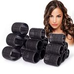 Mirzian 33 Pcs Jumbo Hair Rollers Set - 18 Heatless Self Grip Velcro Curlers, 15 Duckbill Clips, (6x 66mm,6x 50mm,6x 44mm) Black Hair Curlers for Long Hair,No Heat Rollers (Jumbo set)