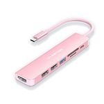 LENTION 7 in 1 USB C Hub Multiport Adapter with USB C to HDMI, USB C to SD/Micro SD Card Reader/USB 3.0&2.0/100W Power Delivery for New MacBook Air/Pro, Surface, More(CB-CE18, Rose Gold)