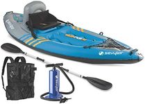 Sevylor QuickPak K1 1-Person Inflatable Kayak, Kayak Folds into Backpack with 5-Minute Setup, 21-Gauge PVC Construction; Hand Pump & Paddle Included