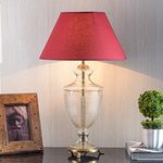 KAPOOR E-ILLUMINATIONS Mystic Hand Cut Glass and Brass Casted Base Table Lamp with Cotton Shade (Maroon)