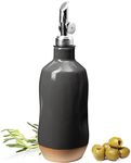 Olive Oil Dispenser Bottle Stoneware Ceramic, Cruet Protects to Reduce Oxidation, Suitable For Storage Of Oil, Vinegar, Coffee Syrups & Other Liquids - Stainless Steel Spout 14Oz