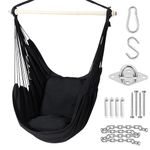 Hanging Chair Swing Chair with Hardwares, Ohuhu XL Portable Cotton Hammock Chair with Cushions Installation Kit Detachable Metal Support Bar Side Pocket for Indoor Patio