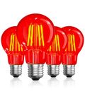 TobeBright 4W LED E27 Red Light Bulb, A60 Red Light Bulbs Screw in 40W Equivalent Clear Glass E27 Edison Screw Red Glow Effect for Christmas Halloween Home Decoration Lighting, Non-Dimmable (4-Pack)