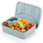 Noamus Silicone Bento Box, 4 Compartment LeakProof Lunch Box With Lid, 42 Oz Unbreakable Food-Grade Divided Storage Container for Adult Kid, BPA Free, Oven Dishwasher Freezer Safe (Grayish Blue)