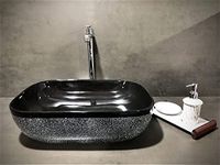 HISRE Table Top Wash Basin For Bathroom | Over Counter Top Wash Basin For Living Room | Washbasin Countertop | Tabletop Ceramic Bathroom Kitchen Sink (45 x 33 x 13 CM) (Black - Stars Design)