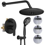 Black Shower System - 3 Functions 10 Inches Rain Shower Head Faucet- 6 Setting Headheld Shower Head Set- Valve Included