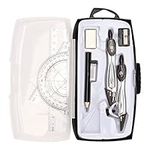 Math Geometry Kit Sets 10 Pcs Student Supplies Drawing Compass with Storage Box,Includes Rulers Protractor Compass Eraser Pencil Sharpener Lead Refills Pencil for Kid Student Teacher