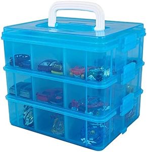 Bins & Things Stackable Toys Organizer Storage Case Compatible with BeyBlade, Hot Wheels, Lego Dimentions or Mini Toy Action Figures - Portable Adjustable Box w/Carrying Handle, Calico Critter