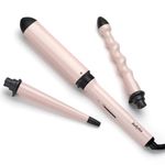BaByliss Curl and Wave Trio Styler, Multi-Styler, Hair Waver, Beachy Waves, Loose Waves, 3 in 1 Curling Wand, Pink