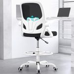 Kensaker Drafting Chair Tall Office Chair for Standing Desk Adjustable Tall Desk Chair with Footrest Ring and Lumbar Support Ergonomic Computer Chair with Flip-up Armrests (White)