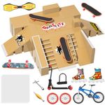 Winproper Fingerboard Skate Park Kit - 8Pcs Fingerboard Skatepark Ramps with Interesting Accessories Including Fingerboards, Bike, Scooters, Skate Park for Kids Gift