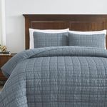 ROARINGWILD Seersucker Blue Quilt Set Queen Size with 2 Pillow Shams, Striped Textured Soft Microfiber Lightweight Bedding Bedspread Coverlet for All Season, 3 Piece 90x90 inches