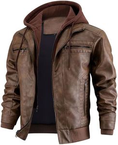INVACHI Men's Faux Leather Motorcycle Jacket Waterproof Vintage Bomber Jackets with Removable Hood
