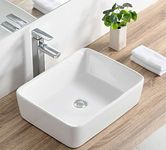 White Vessel Sink Rectangle, Deervalley 19" x 15" Bathroom Sinks Above Counter, White Ceramic Art Basin Vanity Sink, Countertop Bathroom Vanity Sink, Sink Bowls for Bathroom (White)