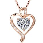 LAVUMO Necklaces for Women Sterling Silver Heart Pendant Chain Necklace Rose Gold Jewellery Cubic Zirconia Gifts for Girlfriend Wife Mum Her Birthday Christmas Valentines Gift(LA-RG-04)