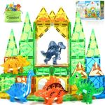 Dinosaur Toys Magnetic Tiles 3D Movable Dinos for Kids 3-5 5-7 Toddler Outdoor Sensory Toys, STEM Educational Magnetic Blocks for 3+ Years Old Boys Girls Kids Toys