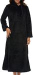 Alexander Del Rossa Women's Soft Plush Sweatshirt Robe, Long Hooded Fleece Loungewear, Black, Large