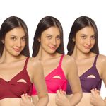 MomToBe Women's Cotton Multicolor Full Cup Non Padded Feeding Bra/Nursing Bra/Maternity Bra Combo - Pack of 3 (Pink::Purple::Maroon)