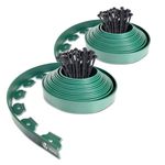 VOUNOT 20m Flexible Lawn Edging, Plastic Garden Edging Border with 60 Strong Securing Pegs, Height 5cm, Green