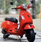 Kawaii Kids Vespa 12v Battery Operated Rechargeable Ride On Scooter with Music & Lights | Kids Age : 2-7 | Electric Rideon for Kids (Red, Single Seater)