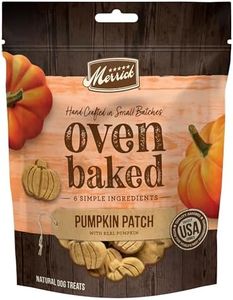 Merrick Oven Baked Dog Treats, Natural and Crunchy Bag of Treats, Pumpkin Patch with Real Pumpkin Snack - 11 oz. Bag