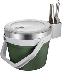 COKTIK 7L Vacuum Insulated Ice Bucket with Lid and Scoop& Tongs,Large capacity Stainless Steel Beverage Bucket for Cocktail, Champagne, Wine, Beer,Large Parties(Army Green Suit)