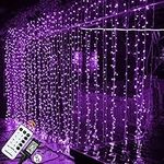 MAGGIFT 304 LED Curtain String Lights, 9.8 x 9.8 ft, 8 Modes Plug in Halloween Fairy Light with Remote Control, Christmas, Backdrop for Indoor Outdoor Bedroom Window Wedding Party Decoration, Purple