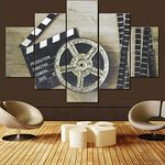 Large Movie Art Canvas Paintings Movie Clapper Board Wall Art Film Acessories Canvas Artwork for Bedroom Filmmaking Concept Pictures 5 Piece Framed Ready to Hang Posters and Prints(60''Wx40''H)