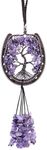 SUNYIK Horseshoe Tree of Life Crystal Hanging Ornament, Handmade 7 Chakra Stone Crystal Wind Chime for Indoor Outdoor Wall Decoration, Amethyst