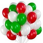 Prextex 75 Christmas Party Balloons 12 Inch Red, Green and White Balloons with Ribbon for Christmas Decorations or Xmas Color Themed Party, Weddings, Baby Shower, Birthday Parties, Helium Quality