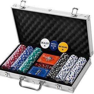 Rally and Roar Professional Poker Set w/ Hard Case, 2 Card Decks, 5 Dice, 3 Buttons - 300 Chips