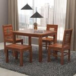 Shree Jeen Mata Enterprises - Solid Sheesham Wood Four Seater Dining Set|Wooden Dining Set With One Bench & Three Chairs For Dining Room|Hotel|Restaurant|Finish Color - Honey Finish| - 32X39X30 Inch