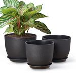 Gardrium Plant Flower Pots 10/9/8 inch Set of 3, Plastic Planters with Drainage Hole for Indoor Outdoor Garden, Black