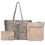 3 pcs Handbag Set for Women Leopard Print Tote Large Shoulder Bag Concealed Carry Purse, Brown