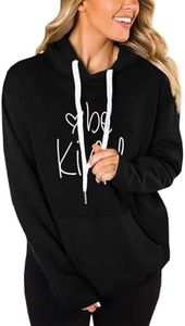 Lacozy Women's Long Sleeve Be Kind T Shirt Graphic Hoodie Sweatshirt Drawstring Hooded Pullover Sweater Top Black XXL