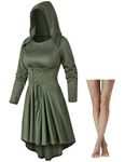 Irtysh Womens Base Vintage High Low Pullover Medieval Hooded Robe Cloak Dress Costumes Cosplay Net Leggings Set(Green 3XL)