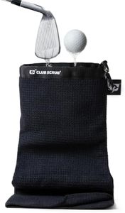 Club Scrub Towel Pro, Golf Club and Ball Cleaning Pouch with Attached Towel, Waterproof Exterior, Waffle-Weave Microfiber (Black)