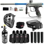 Maddog Dye Rize CZR Full Auto Paintball Gun Marker w/ 48/3000 HPA Tank, Empire Halo Too Loader, Empire Helix Thermal Mask, Neck Protector, 4+3 Harness & (4) Pods Starter Package - Grey/Blue