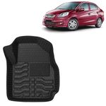 Kingsway Accessories Premium 4.5D Car Floor Mats Only Compatible with Honda Amaze (Year 2013 to 2018) All Model, Set 3 Pcs, 100% Waterproof Tray Shape PVC Foot Mats | Black | 1 Year Warranty