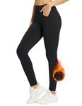 BALEAF Women's Fleece Lined Jeans Leggings High Waisted with Pockets Thermal Jeggings Winter Workout Sports Trousers Black S