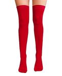 NuJake Over The Knee Thigh High Socks Ladies Plain Cotton Lycra Cosplay School Sox (Red)