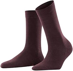 FALKE Women's Softmerino Socks, Light, Merino Wool Cotton, Crew Length, Classic Trouser Socks, Trendy Work Clothing, Red (Barolo 8596), 9.5-10.5, 1 Pair