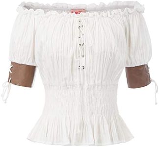 Belle Poque Women Renaissance Off Shoulder Blouse Smocked Waist Pirate Shirt Peplum Tops, White, XX-Large