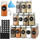 DkOvn 12/24/36/48pcs Glass Spice Jars, 4oz Empty Spice Jars with Metal Caps, Labels, Shaker Lids, Collapsible Funnel, Chalk Pen, Seasoning Organizer for Spice Rack(12pcs 4oz Set)