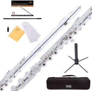 ﻿Mendini By Cecilio Flutes - Open Hole C Flute For Beginners, 16-Key Flute with a Case, Stand, Lesson Book, and Cleaning Kit, Musical Instrument for Kids, Silver Open Hole Flute