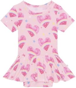 Posh Peanut Baby Short Sleeve Twirl Skirt Bodysuit - Infant Girl Clothes - Viscose from Bamboo (12-18 Months) Rainbow Hearts