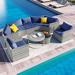 Merax Blue Outdoor Half-Moon Sofa, 