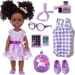 14.5 Inch Black Dolls and Black Baby Doll Clothes Accessories Including Unicorn Backpack Ipad Phone Glasses Shoes Camera Headband Hairpin