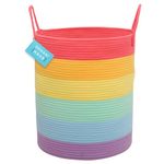 OrganiHaus Rainbow Extra Large Cotton Rope Storage Basket w/Handles 38x45cm Colorful Room Decor Kids Toy Storage Baskets for Organizing - Rainbow Basket for Nursery Playroom Classroom Organization